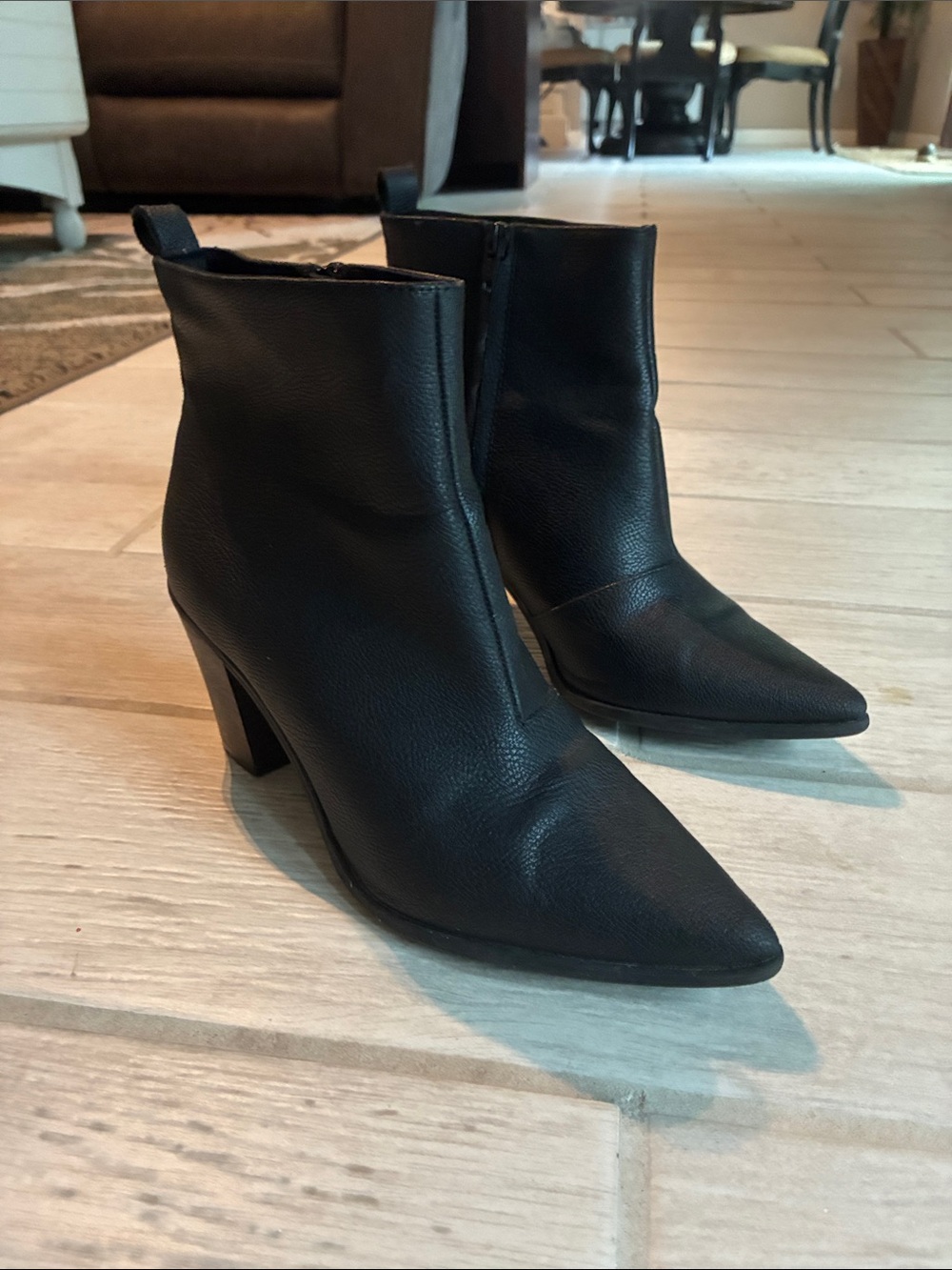 Women's Black Pointed Toe Ankle Booties with Block Heel